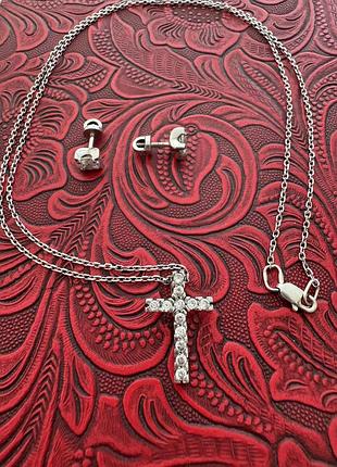 ​срібний комплект ланцюжок, кулон з фіанітами та сережки зі swarovski zirconia.