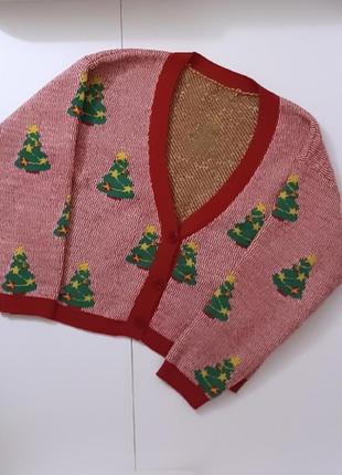 Яркий новогодний кардиган с елками / рождественский кардиган в принте