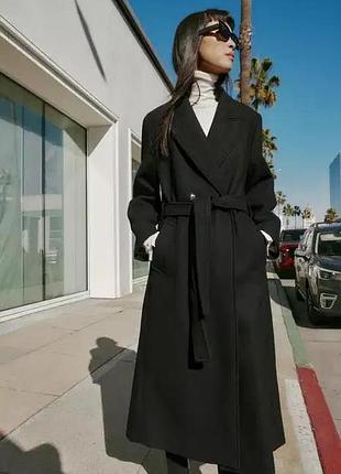 Пальто жіноче zara чорне на підкладці з поясом розмір s