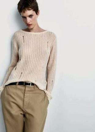 Джемпер светр жіночий zara ажурний світло-бежевий вовна альпакар. м новий
