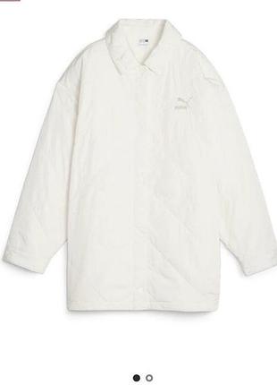 Нова жіноча стьогана куртка сорочка puma classics chore full-zip jacket, біла/кремова розмір m