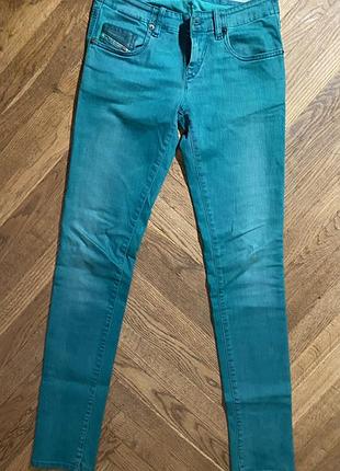 Яскраві джинси diesel grupee w25 super slim-skinny low waist (бірюзові), низька посадка