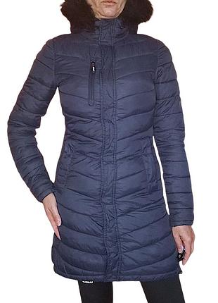 Жіночий демісезонний пуховик пальто superdry xs s 36 куртка стьобана з капюшоном подовжена