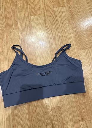Спортивний топ сірий з написом beauty for fit