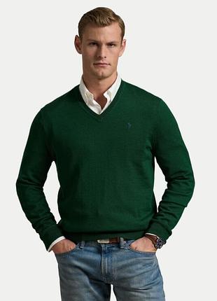 Чоловічий зелений пуловер polo ralph lauren (m, slim fit, 100% pima cotton)