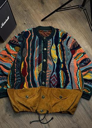 Вінтажний бомбер coogi australia з 3d-в’язкою та замшею / розмір s-(m/l) / 90-ті