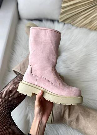 Снижка! женские зимние ботинки suede boots short pink 36 размер