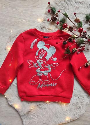 Світшот дитячий disney червоний з новорічним принтом мінні маус 98 см
