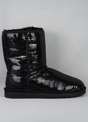 Ugg classic short sparkles угги ботинки женские зимние мех овчина цигейка черные блестящие с пайетками 40р/26см mou australia luxe inuiki emu