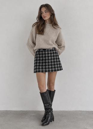 Pull & bear стильна спідничка міні у клітинку чорно-сірого кольору