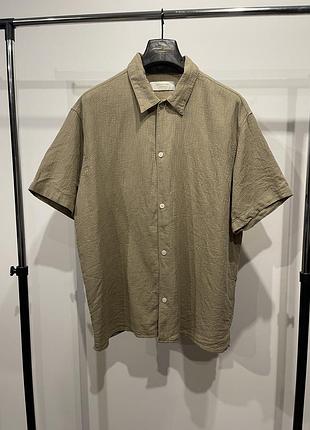 Чоловіча сорочка з коротким рукавом jack & jones (xl) — фактурна бавовна / оливковий (хакі) колір