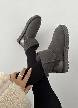 Женские угги ugg mini graphite grey lacquer premium зима 7