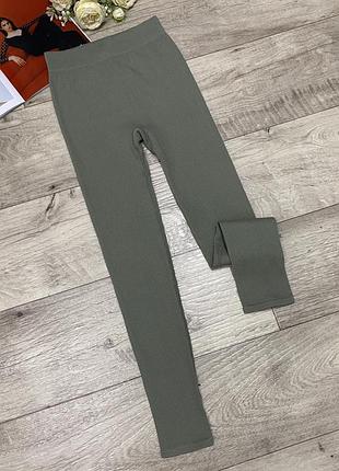 Оливковые, хаки лосины/леггинсы в рубчик zara, р.xs-m
