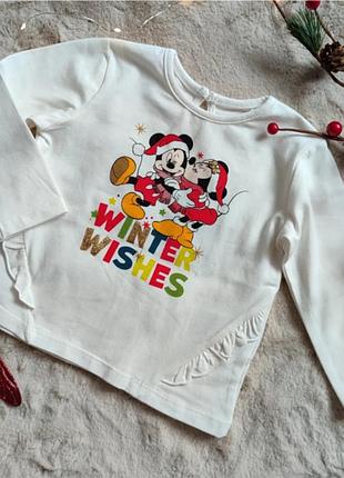 Кофта для дівчинки disney біла з новорічним принтом розмір 74