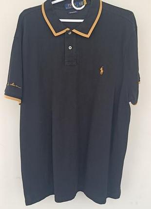 Поло чоловіче polo ralph lauren чорне з золотистими деталями