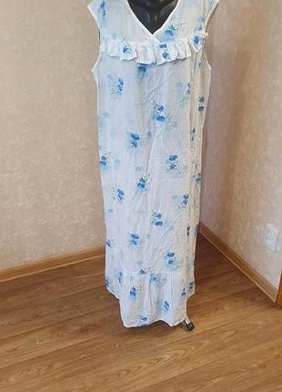 Легкое ночное сорочка хлопок / домашнее платье с воланами (размер xl-xxl)
