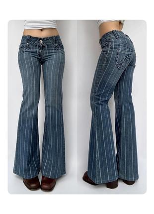 Джинсы 38 m голубые синие низкая талия посадка клеш flared bootcut vintage винтаж 2000s 90s ретро y2k в полоску