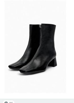 Ботильйони жіночі zara шкіряні чорні на квадратному каблуці