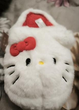 Капці жіночі hello kitty хутряні білі 2