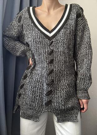 Гранжевий вʼязаний светр з рваностями хакі flex moda