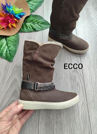 Детские замшевые зимние сапожки ecco мембраной gore-tex коричневого цвета 27 размер