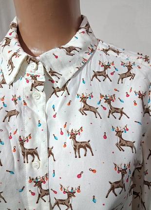 Вискозная белая блуза с оленятками🦌🦌🦌