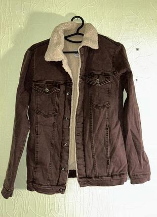 Куртка джинсова pull&bear коричнева з хутром