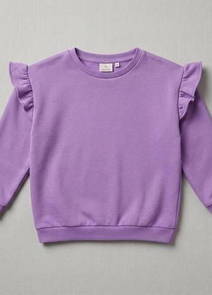 Бузковий світшот h&m з воланами на плечах (зріст 110 см, 4-5 років) бавовняна кофта реглан для дівчинки