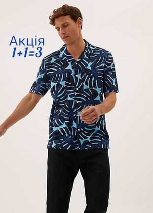 Льон + віскоза сорочка m&s linen rich leaf print shirt теніска