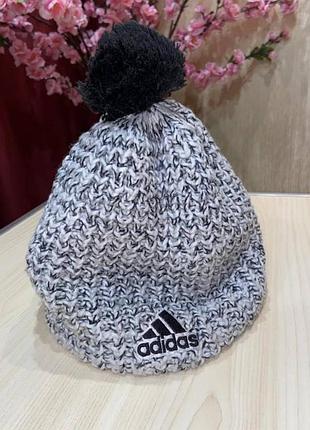 Зимняя шапка бини с бубоном adidas climaheat шерсть