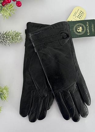 Женские кожаные перчатки цвет черный, перчатки из натуральной кожи