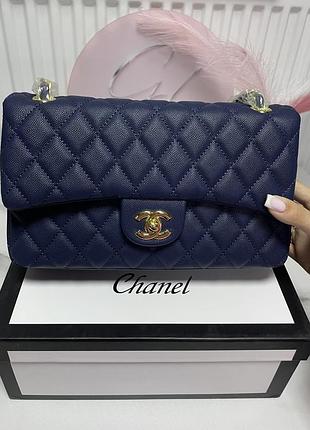Сумка жіноча chanel 25 см синя стьобана  через плече