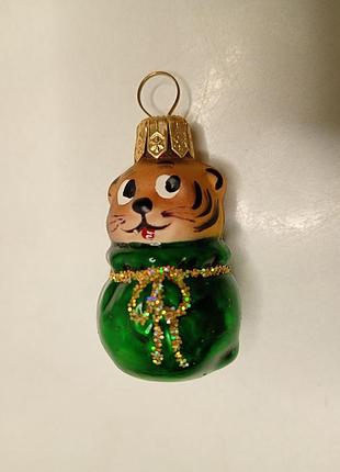 Стеклянная елочная игрушка "тигреня в мешке" миниатюра стеклянная элочная грушка