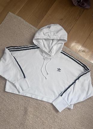 Жіноча укорочена кофта adidas біла з капюшоном
