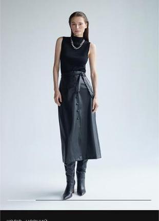 Міді спідниця жіноча zara чорна з екошкіри