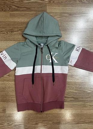 Зип-худи calvin klein детское колор-блок р. 134 кофта с капюшоном