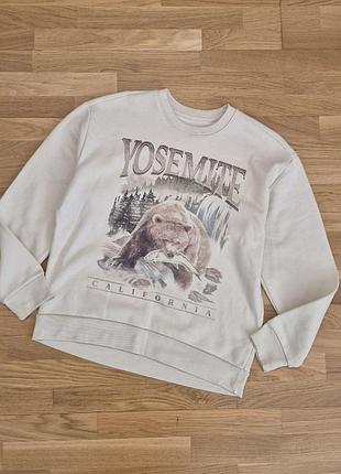 Світшот hollister бежевий з принтом yosemite california розмір l