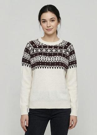 Жіночий теплий светр h&m молочний з візерунком розмір s