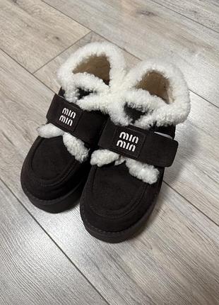 Черевики жіночі miu miu зимові чорні з білим хутром, 38 розмір, устілка 24 см