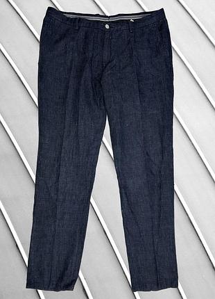 Мужские брюки massimo dutti w40 3xl темно-синие зауженные льняные, классические базовые брюки натуральная ткань приталенного кроя рост 182–187