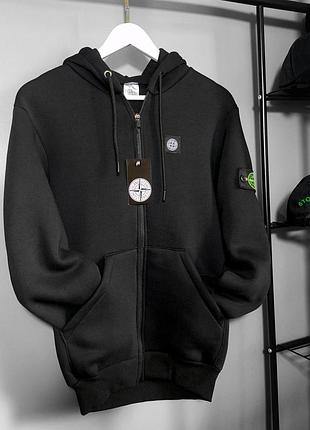 Чоловіча зимова кофта stone island чорна (лого нашивка) xl