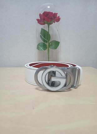 Ремінь чоловічій gucci білий з металевою пряжкою