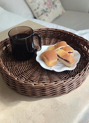 Поднос для хлеба, чая, кофе и фруктов; плетеный круглый декоративный поднос для кухни и хранения