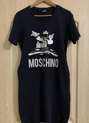 Оригінальне сукня-футболка love moschino з принтом donald duck dj (розмір xl)