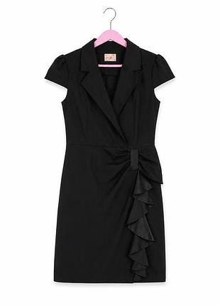 Eb fashion платье черное приталенное мини на запах с лацканами воланами и драпировкой на талии короткий рукав офисное вечернее элегантное платье л хл