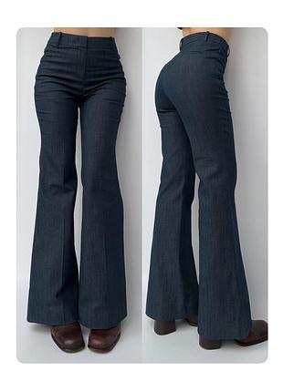 Брюки unica штаны хлопок 36 s синие высокая талия посадка клеш flared bootcut vintage винтаж 2000s 90s ретро y2k