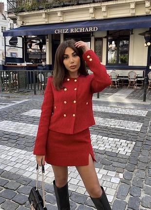 Костюм жіночий zara твідовий двійка червоний