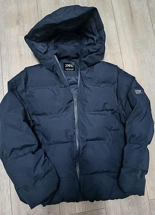 Куртка пуховик zara 152ррр 11-12роков, water-repellent. темно-синяя
