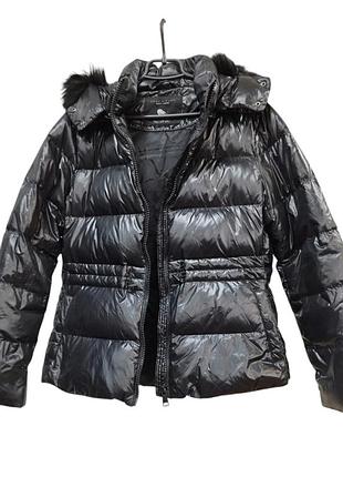 Пуховик zara woman (натуральный пух), черная куртка с капюшоном, размер xl