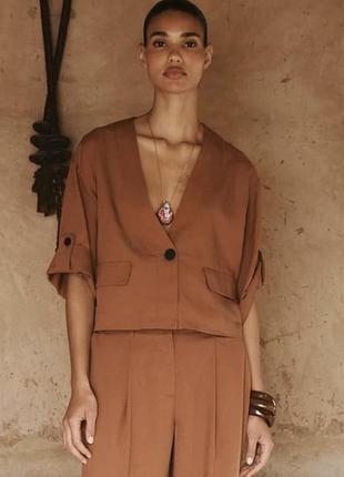 Укорочений лляний жакет / куртка-сорочка zara р. s